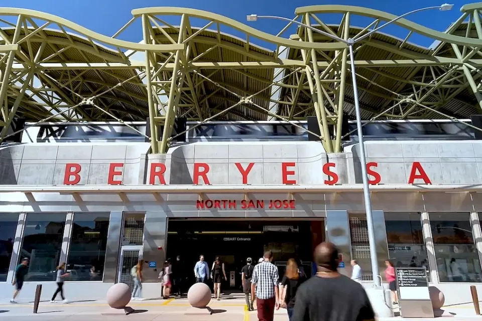 Front entrance of Berryessa BART station in North San Jose, California.